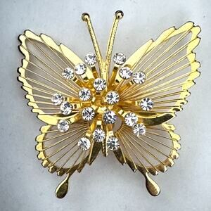 Monet Gold-tone Butterfly Brooch with Clear Rhinestones
